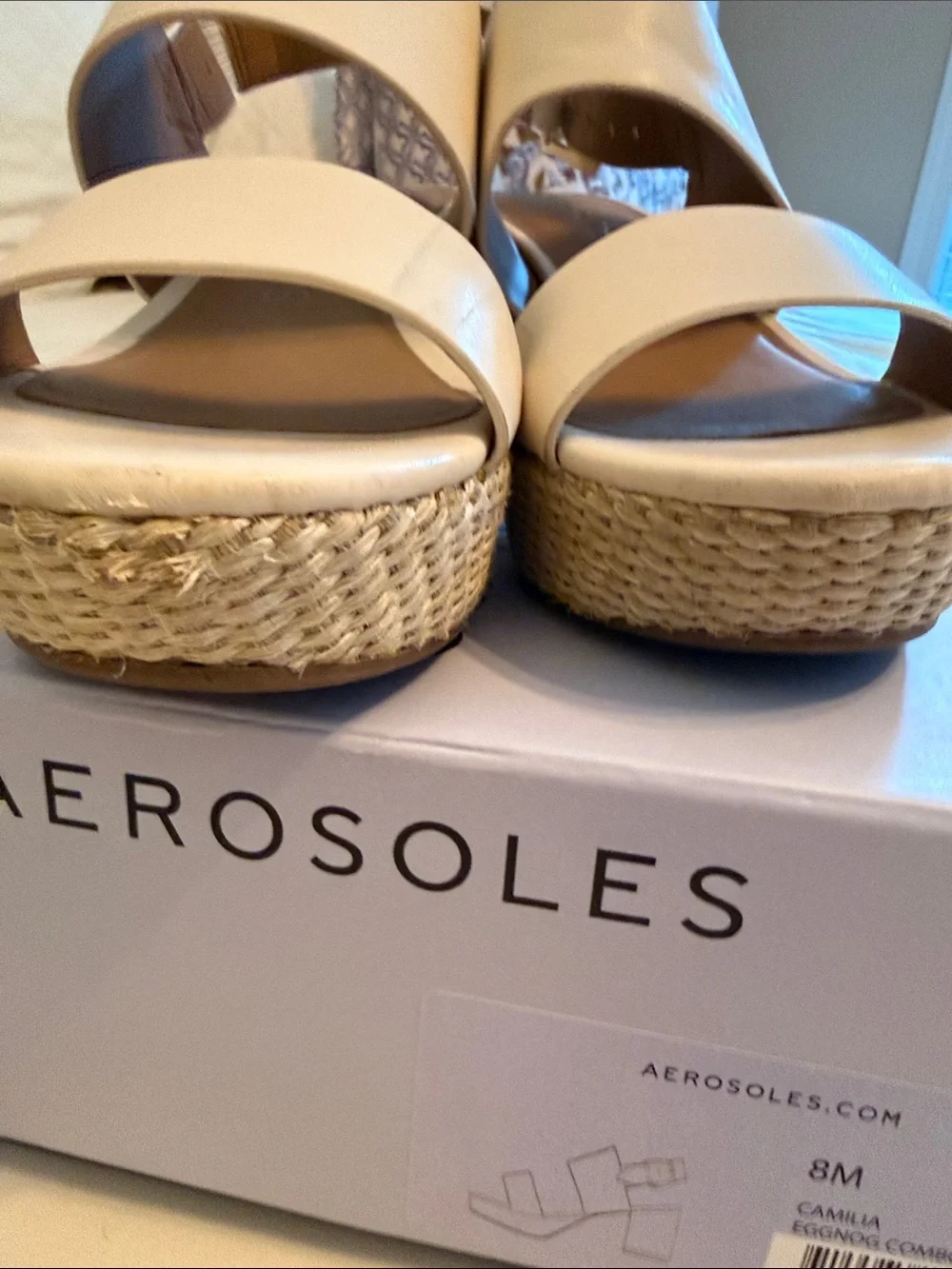 AEROSOLES Cream Woven-Platform Block Heel Sandals